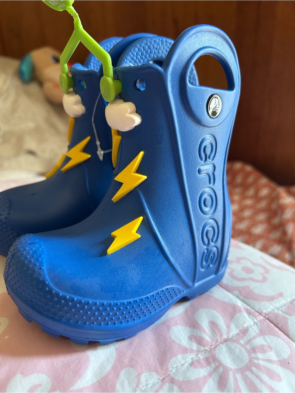 CROCS Kids Blue Rain Boots with Yellow Lightning